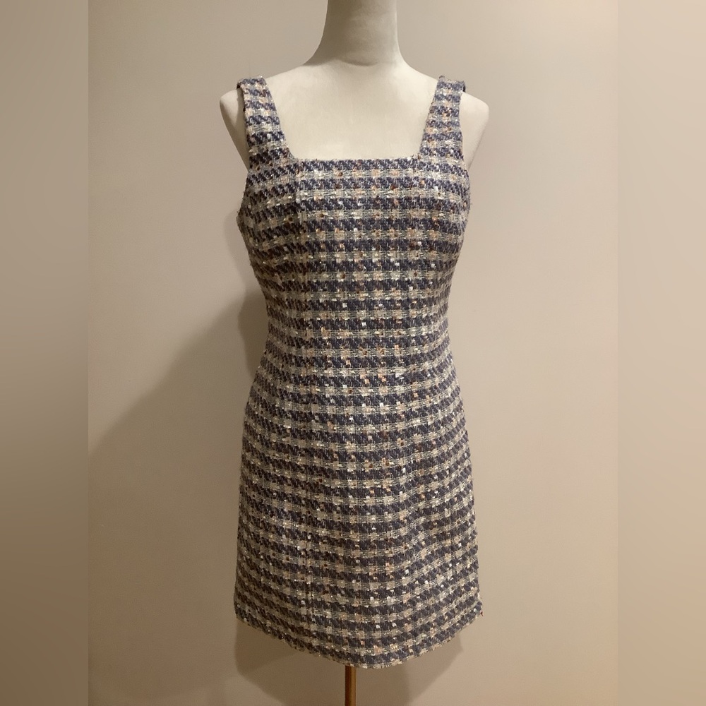 Elie Tahari Aurora Tweed Square-Neck Sparkle Dress Size 6, NWT